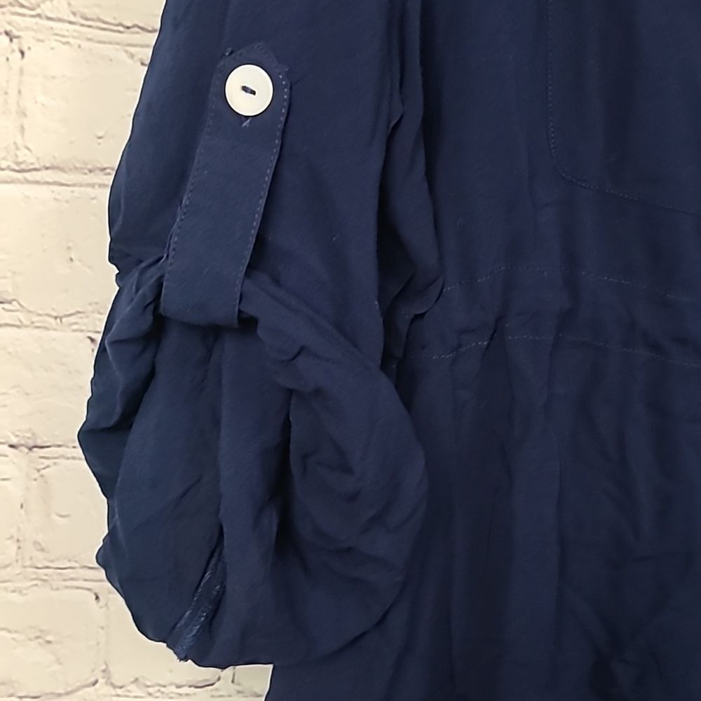 VENUS Navy Shirt Dress Beach Coverup Roll Tab Sleeve Nautical Mini XL Tunic - Picture 7 of 10